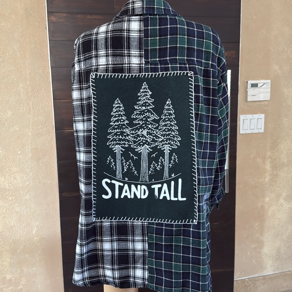 Upcycled Faded Rose (Stand Tall) Flannel Plaid Button Down Shacket Size XL